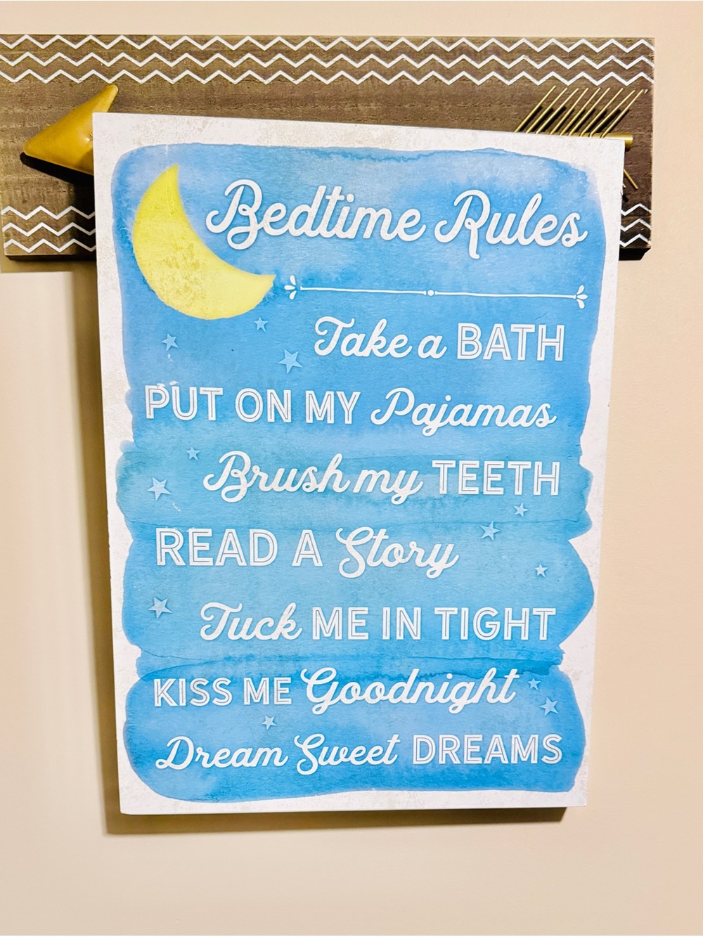 Bedtime Rules Blue Moon Kids Bedroom Wall Decor 20x15